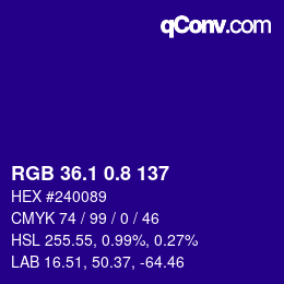 カラーコード: RGB 36.1 0.8 137 | qconv.com