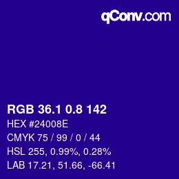 カラーコード: RGB 36.1 0.8 142 | qconv.com