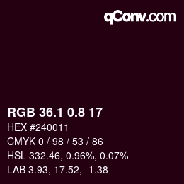 Color code: RGB 36.1 0.8 17 | qconv.com