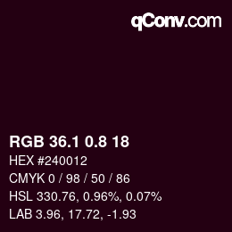 カラーコード: RGB 36.1 0.8 18 | qconv.com