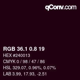 Color code: RGB 36.1 0.8 19 | qconv.com