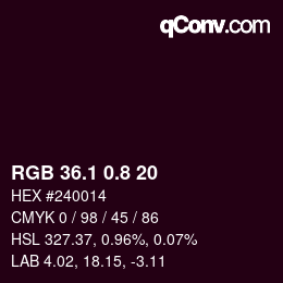 Farbcode: RGB 36.1 0.8 20 | qconv.com