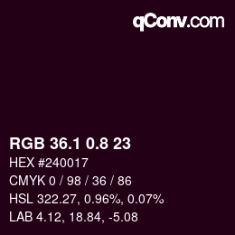 カラーコード: RGB 36.1 0.8 23 | qconv.com