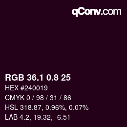 Farbcode: RGB 36.1 0.8 25 | qconv.com