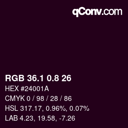 Color code: RGB 36.1 0.8 26 | qconv.com