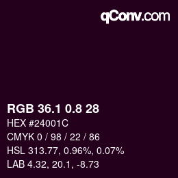 カラーコード: RGB 36.1 0.8 28 | qconv.com