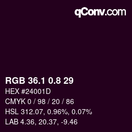 Color code: RGB 36.1 0.8 29 | qconv.com