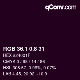 カラーコード: RGB 36.1 0.8 31 | qconv.com