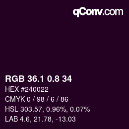 カラーコード: RGB 36.1 0.8 34 | qconv.com