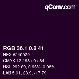Color code: RGB 36.1 0.8 41 | qconv.com