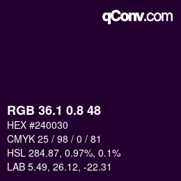 カラーコード: RGB 36.1 0.8 48 | qconv.com