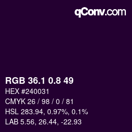 カラーコード: RGB 36.1 0.8 49 | qconv.com