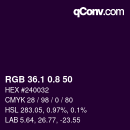カラーコード: RGB 36.1 0.8 50 | qconv.com