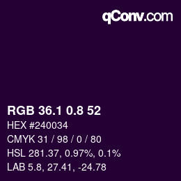 カラーコード: RGB 36.1 0.8 52 | qconv.com