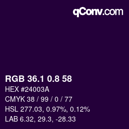 カラーコード: RGB 36.1 0.8 58 | qconv.com