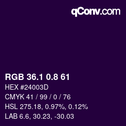 カラーコード: RGB 36.1 0.8 61 | qconv.com