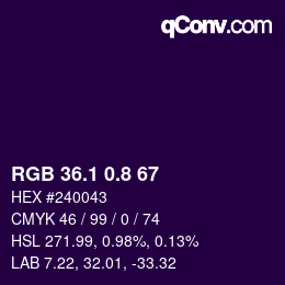 カラーコード: RGB 36.1 0.8 67 | qconv.com