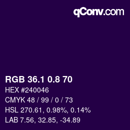 カラーコード: RGB 36.1 0.8 70 | qconv.com
