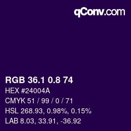 カラーコード: RGB 36.1 0.8 74 | qconv.com