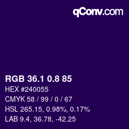 カラーコード: RGB 36.1 0.8 85 | qconv.com