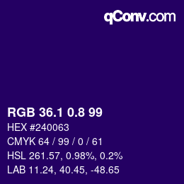 カラーコード: RGB 36.1 0.8 99 | qconv.com