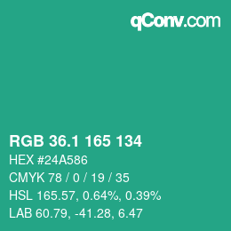 カラーコード: RGB 36.1 165 134 | qconv.com