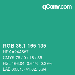 カラーコード: RGB 36.1 165 135 | qconv.com