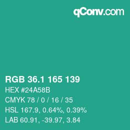 カラーコード: RGB 36.1 165 139 | qconv.com