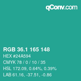 カラーコード: RGB 36.1 165 148 | qconv.com