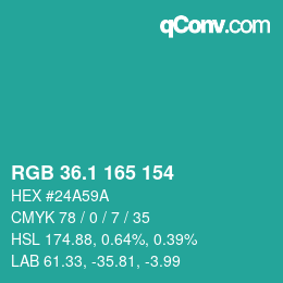 カラーコード: RGB 36.1 165 154 | qconv.com