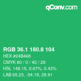カラーコード: RGB 36.1 180.8 104 | qconv.com