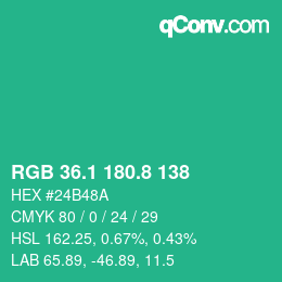 カラーコード: RGB 36.1 180.8 138 | qconv.com