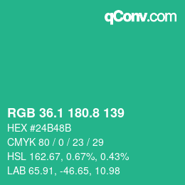 カラーコード: RGB 36.1 180.8 139 | qconv.com