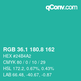 カラーコード: RGB 36.1 180.8 162 | qconv.com