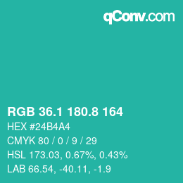 カラーコード: RGB 36.1 180.8 164 | qconv.com