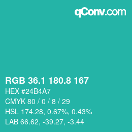 カラーコード: RGB 36.1 180.8 167 | qconv.com