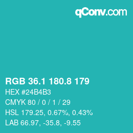 Color code: RGB 36.1 180.8 179 | qconv.com