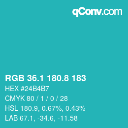 カラーコード: RGB 36.1 180.8 183 | qconv.com