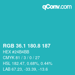 カラーコード: RGB 36.1 180.8 187 | qconv.com