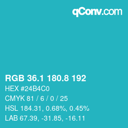 カラーコード: RGB 36.1 180.8 192 | qconv.com