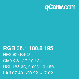 カラーコード: RGB 36.1 180.8 195 | qconv.com