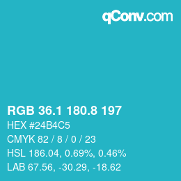 カラーコード: RGB 36.1 180.8 197 | qconv.com