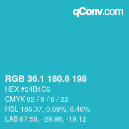 カラーコード: RGB 36.1 180.8 198 | qconv.com
