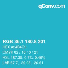 カラーコード: RGB 36.1 180.8 201 | qconv.com