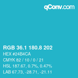 カラーコード: RGB 36.1 180.8 202 | qconv.com