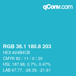 カラーコード: RGB 36.1 180.8 203 | qconv.com
