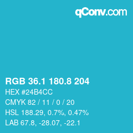 カラーコード: RGB 36.1 180.8 204 | qconv.com