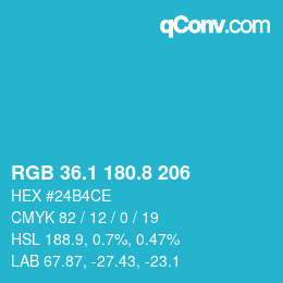 カラーコード: RGB 36.1 180.8 206 | qconv.com