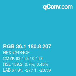 カラーコード: RGB 36.1 180.8 207 | qconv.com