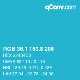 カラーコード: RGB 36.1 180.8 208 | qconv.com